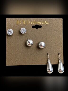 Bold Elements‎ Earring Silver Tone Trio Set